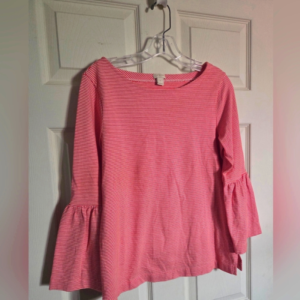 Jcrew Red & White Striped Women's Bell Sleeve Top Small